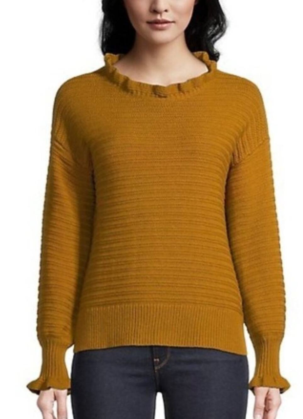 Madewell Ruffle Trim Cotton Wool Sweater Antique Gold M